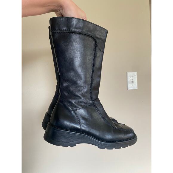 Y2K Aldo Italy black leather below knee winter boots lined zip platform 8.5/39 - Picture 1 of 9